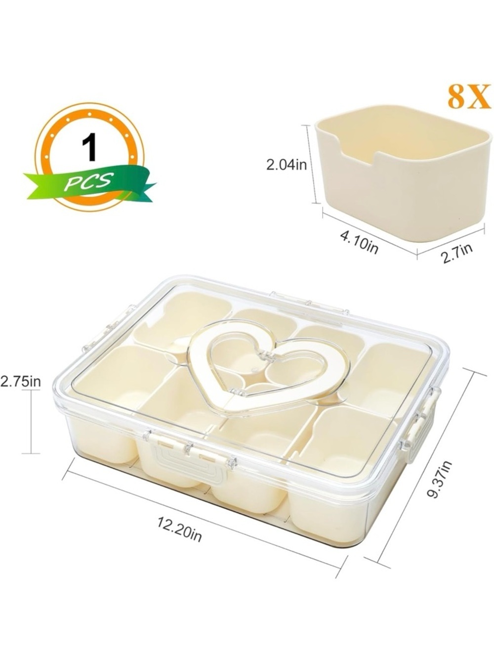 Viral Heart Handles Snackle Organizer Box | 8 Compartments | NEW